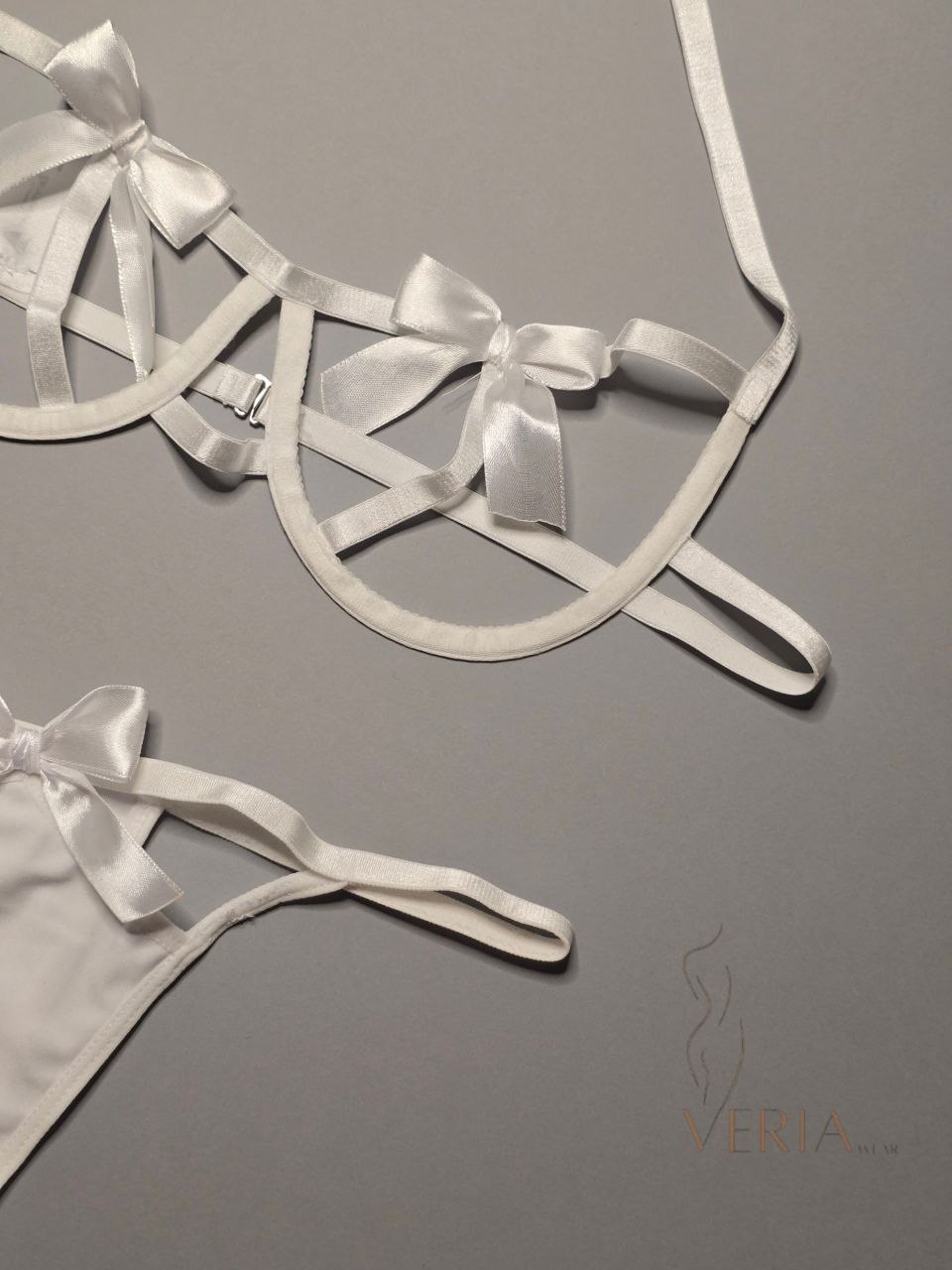 White women’s lingerie set with bow design - elegant bra and panty set