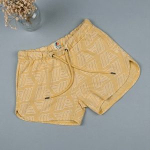 شلوارک زنانه تمام نخ اروپایی زرد طرحدار